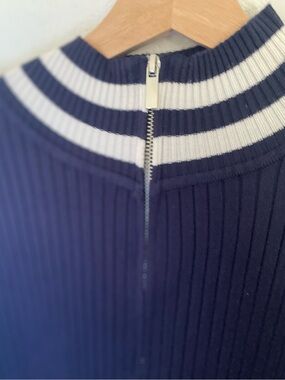 Hippie Rose Navy and White Ribbed Zip-Front Jersey Top